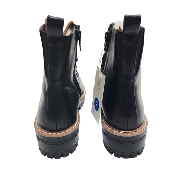 Black Leather Faux Fur Lined Lace-Up Ankle Boots With Side Zipper & Size 7 - Picture 9 of 11